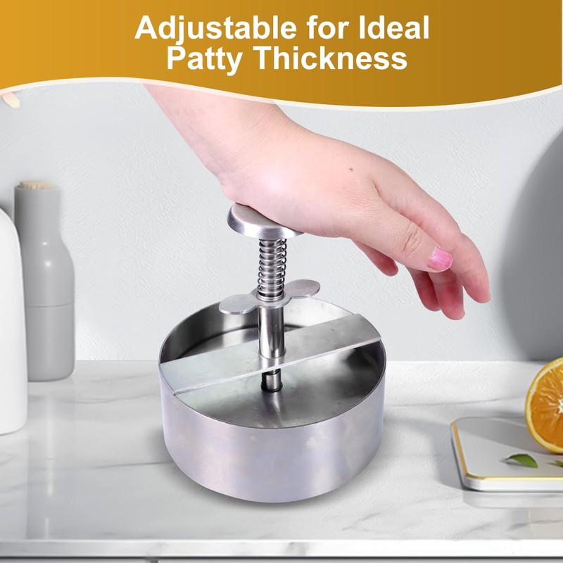 Stainless Steel Burger Press, Adjustable Hamburger Patty Maker, Meat Patty