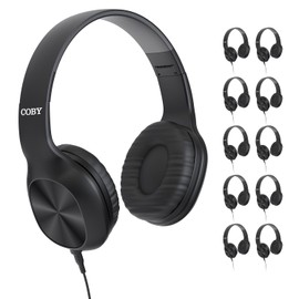 Coby Wired Headphones, 10-Pack, Folding On-Ear Headset with Microphone, Cushioned Earpads, Bundle Headphones for Gaming, Schools, Call-Centers, Customer Service, in-Line Call Control (No Boom Mic)