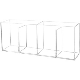 Cerpourt Clear Makeup Brush Organizer,Acrylic Cosmetic Brushes Storage Holder with 4 Slots,Pencil Pen Holder for Desk,Desk Organizer and Accessories for Vanity