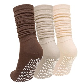 ZAKASA Women's Non-Slip Knee Socks: Long Slouch Non-Slip Socks Women Cotton Comfort Seamless for Yoga Pilates Home, Classic 3 pairs, 39 - 42