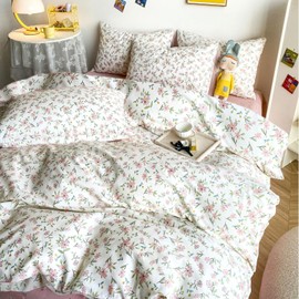 HighBuy 3 Piece Teen Comforter Set Queen Size All Season Pink Floral Farmhouse Bedding Comforter Queen with 2 Pillowcases,Washable Cozy Comforter for Girls,Fluffy Comfy Bedding Sets