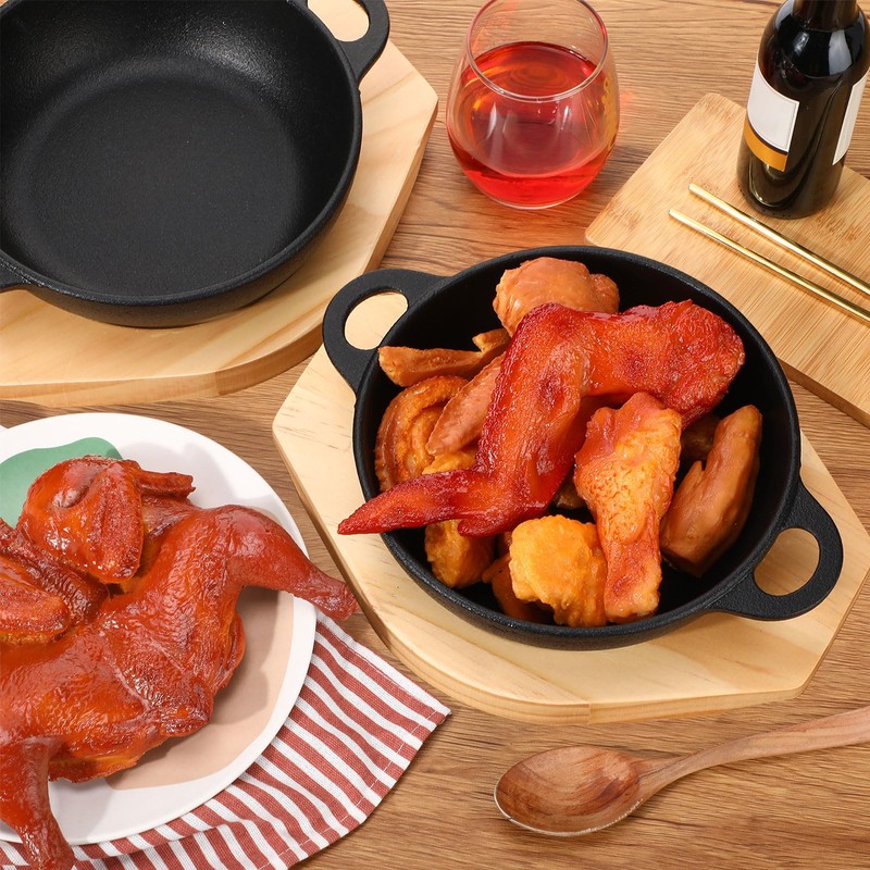 Jingmore 2 Sets Mini Cast Iron Skillet with Wooden Base