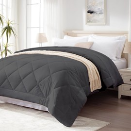 Peace Sleep Bedding Queen Size Down Alternative Comforter – All-Season Soft Microfiber Duvet Insert with Diamond Stitch, Corner Tabs – Lightweight, Fluffy, Breathable, Machine Washable – Dark Grey