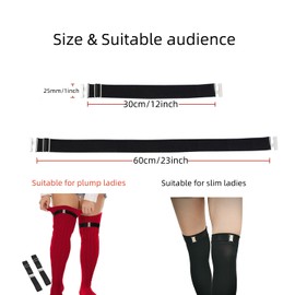 WannGe 2 Adjustable Elastic Leg Garters Plus Size Thigh Highs Suspenders Gothic Punk Harness for Women, black