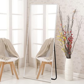 NeuType Full Length Mirror, 59"x20" Full Body Mirror with Stand Floor Mirror Full Length Standing Mirror Wall-Mounted Mirror Hanging or Leaning Against Wall Aluminum Alloy Thin Frame (White)