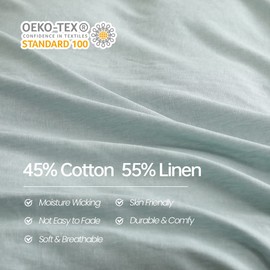 Simple&Opulence Boho Linen Duvet Cover Set with Tassel Fringe, 3Pcs Flax Cotton Blend Comforter Set-1 Duvet Cover&2 Pillowcases, Soft Breathable Farmhouse Bedding with Button Closure(Light Blue, King)