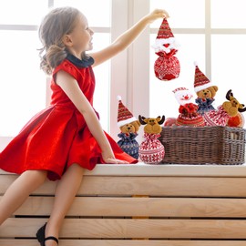 Reusable Christmas Knitted Doll Gift Bags Burlap Santa Gifts Bags with Drawstring Santa Claus, Snowman, Elk, Bear for Kids Holiday Wrapping (8 Pcs)