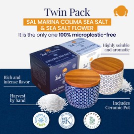 SAL MARINA | Sea Salt | Sea Salt Flower | 2 Containers One for Each Salt| Lagoon of Coyutlán Colima Mexico | Friendly to the human body | Different essential minerals for the human body | Package of 2