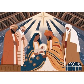 African American Expressions - Embossed Christmas Cards Boxed Set - Traditional Religious Designs - Set of 15 (5x7) Cards with Foil-Lined Envelopes & Gold Sticker Seals - 2025 Nativity scense