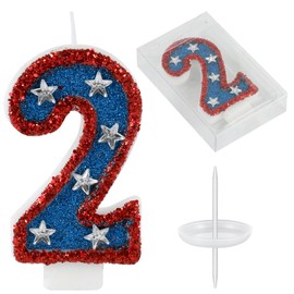American Flag Birthday Candle Red Blue Sequin Number 2 Candle Perfect for Independence Day and Captain America Birthday Party Decorations Favors