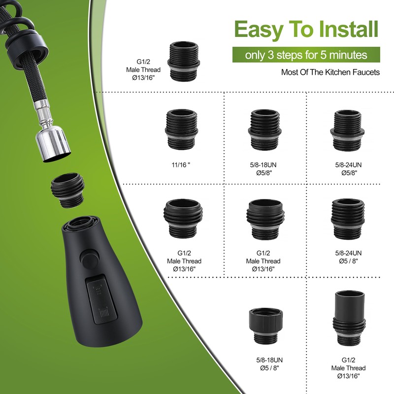 Kitchen Faucet Round Head Replacement, Pull Down Spray Head for