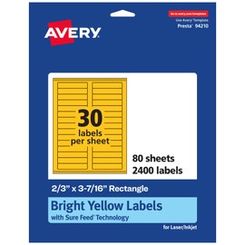 Avery Printable Rectangle Labels with Sure Feed Technology, 2/3" x 3-7/16", Bright Yellow Labels, Laser/Inkjet, 2,400 Total, Great for Mailing Labels and Packaging Labels