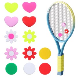 HJZHII 12PCS Tennis Racket Dampener, Silicone Tennis Vibration Dampener Heart Flower and Round Shape Tennis Racket Shock Absorbers Cute Tennis Accessories for Racket