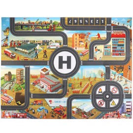JTMM PVC Firefighting City Mat 100 x 130 cm,fire control Play,Toddler Car Track Rug,Area Rug Carpet for Kids and Children Bedrooms and Playroom