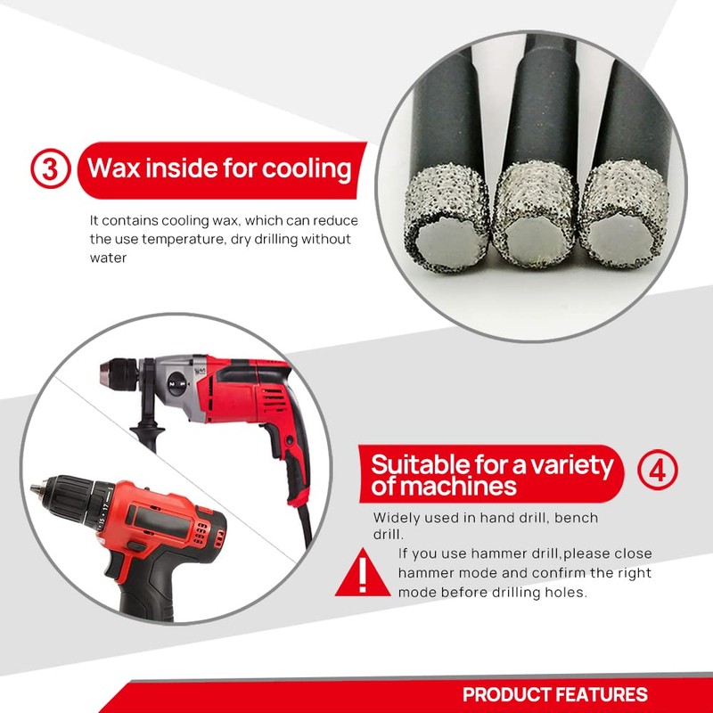 1/4" Dry Diamond Drill Bits for Tile Porcelian Marble Granite