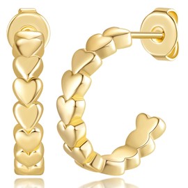 ESSIE ODILA 14K Gold Hoop Earrings for Women Gold Studs Earrings for Women Trendy Romantic Love Heart and Gentle Atmosphere Heart Earring for Womens 18mm