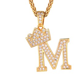 Richsteel M Necklace Bling Letter Necklace Womens Gold Pendant Men with Initial On It Necklace