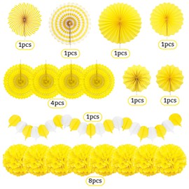 Recosis Yellow Party Decorations, Papar Fans Pompoms Fans Garlands for Birthday Bridal Baby Shower Wedding Graduation Spring Festival Party Decorations