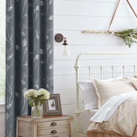 BUHUA Heat Blocking Curtains, Black Out Curtains 95 Inch Long 2 Panels Burg, Soundproof Curtains with Silver Leaf Printed (52 x 95 Inch, Light Grey, Set of 2 Panels)