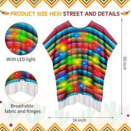 JaGely LED Light Mexican Serape Poncho Mexican Fiesta Ponchos Cinco De Mayo Outfit for Adults Cosplay Party Supplies
