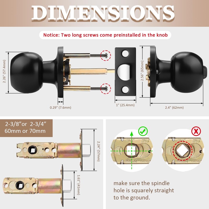 Probrico 6 Pack Black Door Locks with Key, Exterior Door