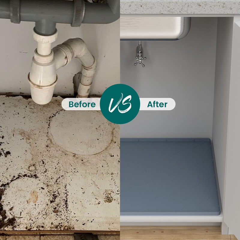 Under Sink Mat, 25" x 22" Silicone Kitchen Cabinet Tray,