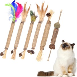 wonderflower Natural Silvervine Cat Chew Sticks, Feathered Cat Toys, 6-Piece Set