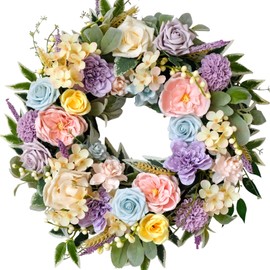 CIR OASES 22-inch Spring colorful wreath Artificial Rose hydrangea Peony Wheat ear wreath Spring Summer Front porch fireplace Decorative wreath Wedding birthday party Festive party Decorative wreath