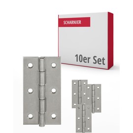 Gedotec Screw-on hinge made of stainless steel V2A, pack of 10, rectangular design, DIN 7954 A, with hardened pin, length: 30 mm, width: 22 mm, for screwing, flap hinge