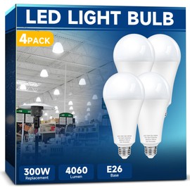 300W Equivalent LED Light Bulb, Super Bright 4060 Lumen 5000k Cool Daylight White A23 E26 Medium Base 33 Watt LED Bulb for Garage Warehouse Workshop Backyard Patio Street Supermarket, 4-Pack