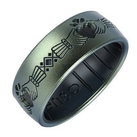 Enso Rings Etched Celtic Collection Silicone Ring - Comfortable and Flexible Design - 7.99mm Wide, 2.18mm Thick - Claddagh - Volcanic Ash/Black Pearl - Size 11