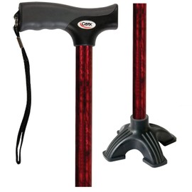 Carex Soft Grip Walking Cane with Pivot Tip, Red - Height Adjustable Cane with Wrist Strap - Latex Free Soft Cushion Handle