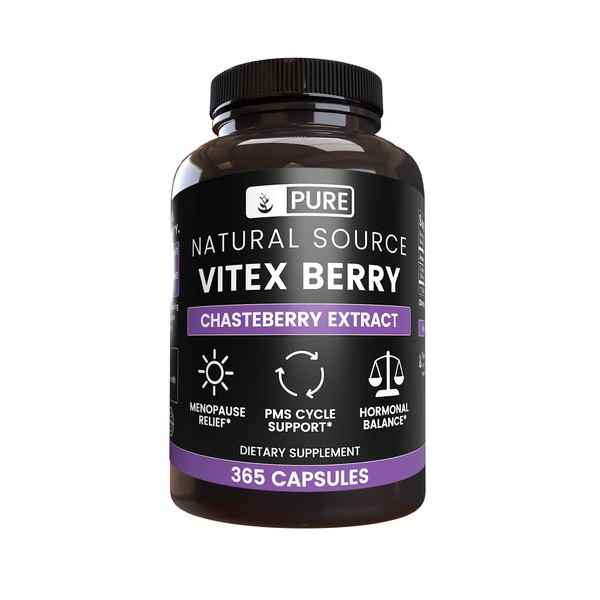 Vitex Berry Extract (Chasteberry), 365 Capsules, 880 mg Serving, 100% Pure & Potent, Natural & Non-GMO, Made in USA by Pure