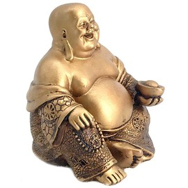 Bellaa 21770 A Golden Happy Buddha(Laughing Buddha) Feng Shui for Money and Wealths 6" Inches Copper