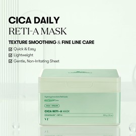 VT COSMETICS VT COSMETICS CICA Reti-A Mask Sheet 30 Pcs, Retinol Complex for Daily Care, Instant Glow Mask, Easy & Quik, Gentle for All Skin, Korean Skincare