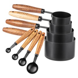 8 Piece Measuring Cups Set and Measuring Spoons Set-Nesting Kitchen Measuring Set, Liquid and Dry Measuring Cup Set (Black)