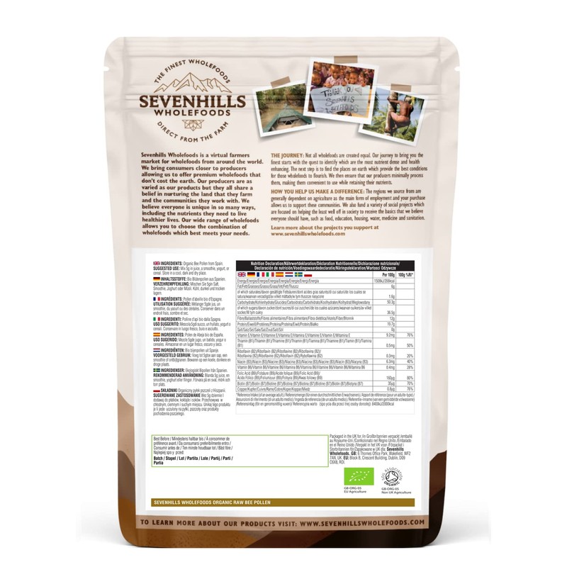 Sevenhills Wholefoods Organic Bee Pollen Granules, Spanish, Raw, Ethically Harvested