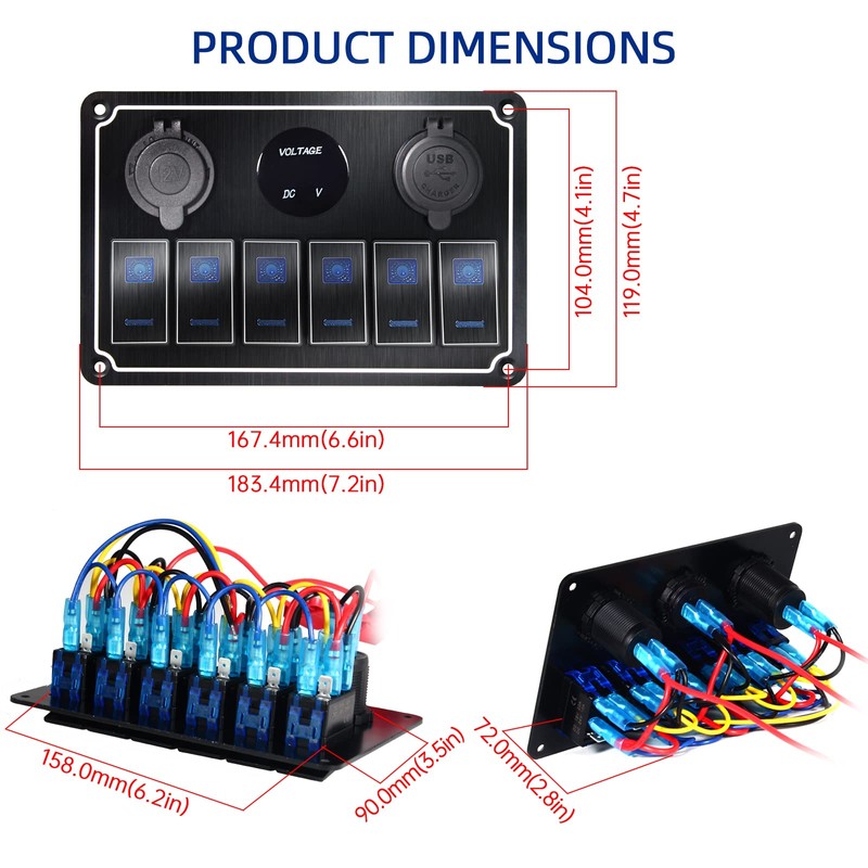 Panel de interruptor de palanca impermeable de 6 interruptores, 12