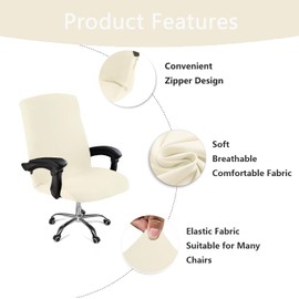 DVLOL Office Chair Cover,Removable Desk Chair Cover with Zipper,Stretch Anti-dust Universal Rotating Office Seat Slipcover,Washable High Back Computer Seat Protector for Pets (Beige, Large)