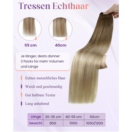 LaaVoo Weft Extensions Real Hair Ombre Blonde Sew-in Weft Real Hair Extensions Light Brown Balayage Ash Blonde with Platinum Blonde Wefts Real Hair Extensions for Sewing Straight 60 cm 100 g #8/18/60