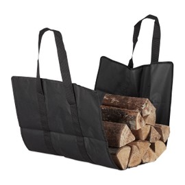 Relaxdays Open Firewood Bag, Polyester, Portable Log Holder Basket, Foldable Tote, Durable, Black, W x D: app. 49 x 110 cm