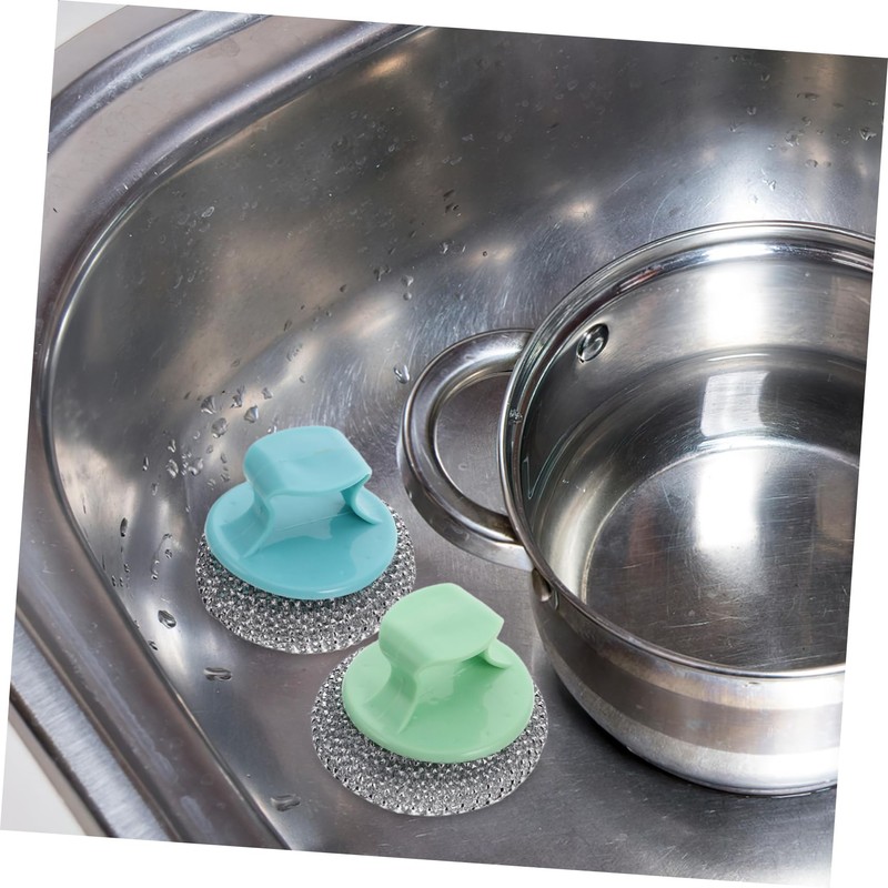FOMIYES 6pcs Detachable Handle Stainless Steel Pot Scrubber Heavy Duty