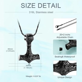 AIWENXI Mjolnir Thors Hammer Cremation Jewelry Urn Necklaces for Ashes for Men Women Celtic Knot Nordic Viking Memorial Human/Pet Ash Pendant Necklaces for Ashes Locket keepsakes Jewelry