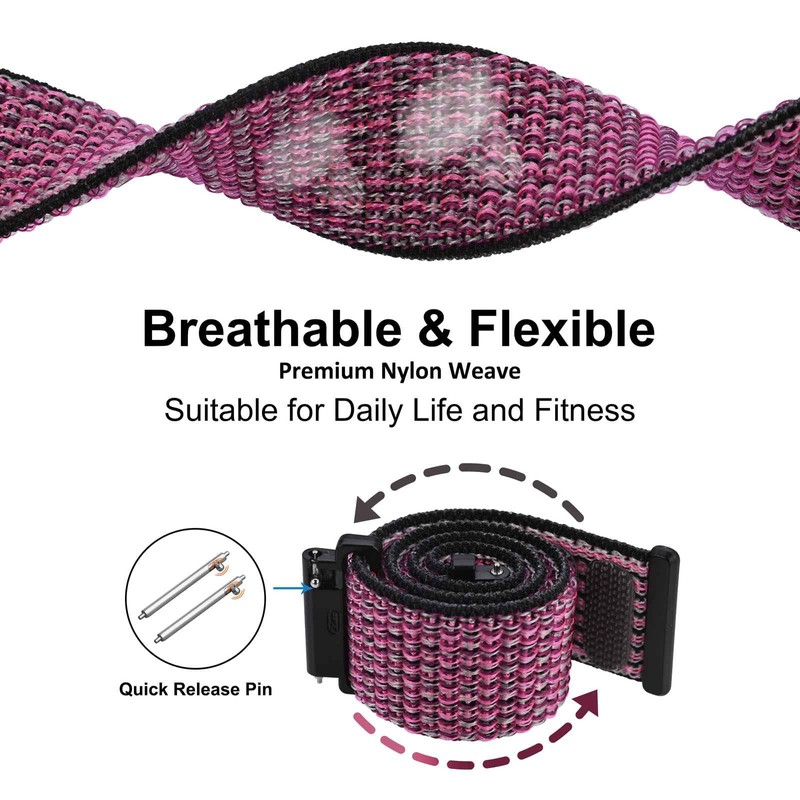 WOCCI 20mm Adjustable Nylon Watch Strap, Quick Release Sport Loop