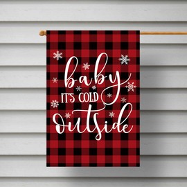 Texupday Baby It's Cold Outside Christmas Decoration Winter Buffalo Check Plaid Rustic House Flag Outdoor Yard Flag 28" x 40"