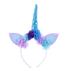 Nishine Tutu Skirt Dress + Unicorn Horn Headband Set Kids Birthday Photo Props Outfit - Blue