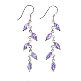 Franki Baker Sterling Silver Leaf Shaped Amethyst Drop Earrings