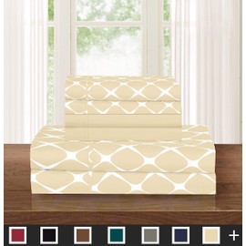 Elegant Comfort Luxury Softest and Coziest 6-Piece Bed Sheet Set, Wrinkle Resistant Milano Trellis Pattern - 1500 Thread Count Egyptian Quality Coziest Bedding Set, Cream, Queen