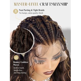 quickwig Braided Curly Wig for Black Women 13x6 Handmade Cornrow Braids Wig Boho Fulani Braid 26 Inch Long Curly Synthetic Wigs 2-in-1 Versatile Style Lace Front Wigs with Baby Hair R2/27