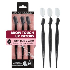 Japonesque Brow Touch Up Razors with Ultra-Sharp Stainless Steel Blades, for Removal of Unwanted Facial Hair and Peach Fuzz, Protective Blade Cover for Safe Storage Included